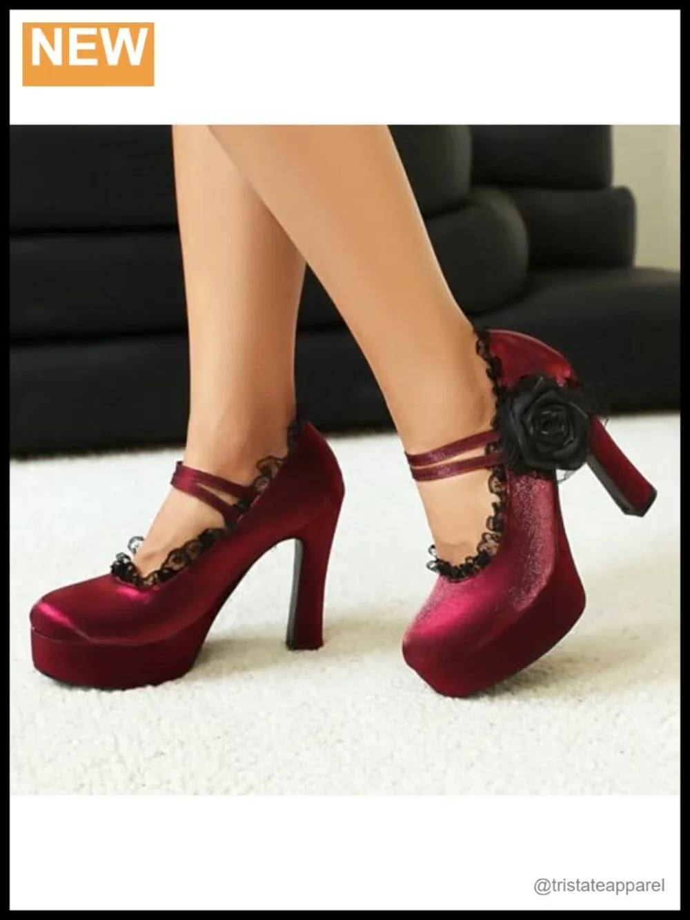 Women's Mary Jane Gothic Platform Pump High Heels Lace Flower Close Round Toe